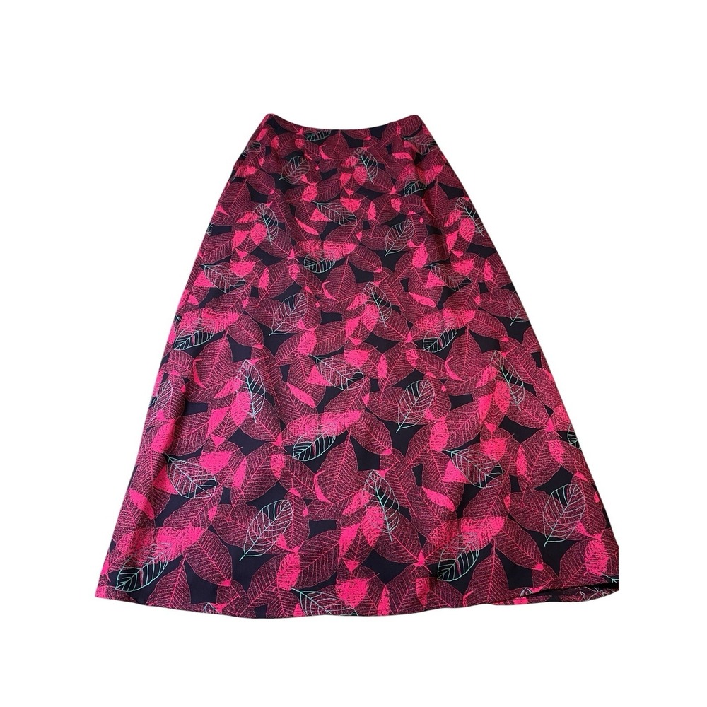 ⁠Harris Wallace New York Womens Skirt Size Small Pink Leaf Print Maxi A-Line